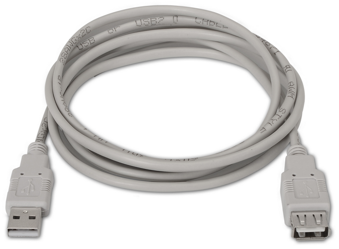 Aisens Cable de Extensión USB 2.0 Tipo A Macho a Tipo A Hembra, 3m, Beige