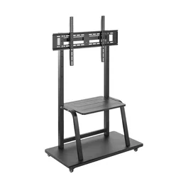 Ewent EW1544 Soporte TV de Suelo Móvil con Ruedas y Estante, para Pantallas de hasta 100" (254 cm) y 150 kg, Ajuste de Altura, VESA 200x200 a 800x600, Negro