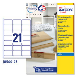 Avery J8560-25 Paquete 25 Hojas Etiquetas Transparentes QuickPeel Inyección de Tinta 63,5x38,1 mm