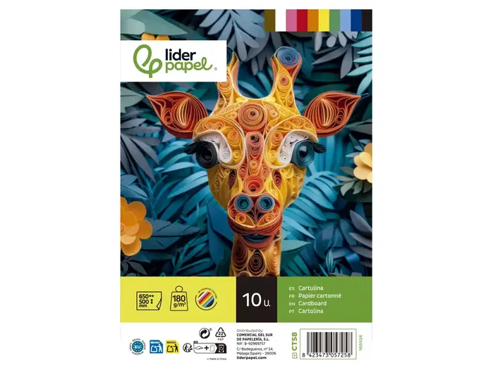 Liderpapel Cartulina 50x65 cm 180g/m2 10 Colores Surtidos Paquete 10 Hojas
