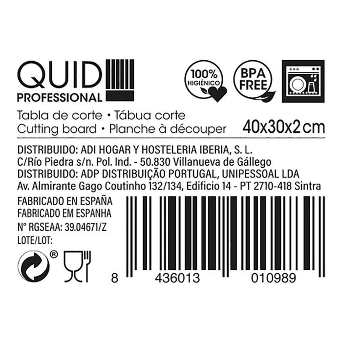 Tabla Corte Polietileno Accessories Quid Professional 40x30x2 cm (6 Unidades)