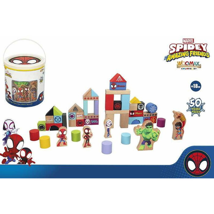 Color Baby Cubo Blocs de Madera Spidey Amazing Friends con 50 Piezas