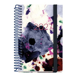 MIQUELRIUS Agenda Anual 2027 Gráfica con Espiral y Tapa Extra, 80x120 mm, Goma Caddy, Apais Inky