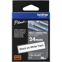 Brother TZe-SL251 Cinta Laminada Negra sobre Blanca 24mm x 8m para Rotuladora Electrónica