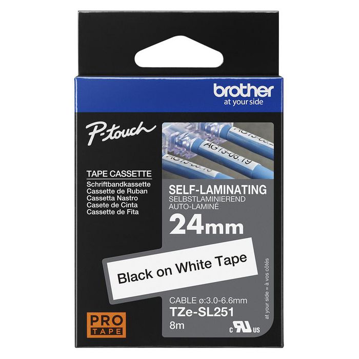 Brother TZe-SL251 Cinta Autolaminada Negro sobre Blanco 24mm
