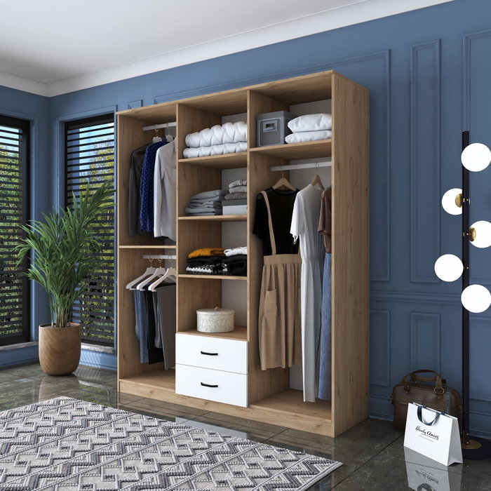 Hanah Home BA113 - 2337 Armario Dormitorio Nogal y Blanco 180x210x51.5 cm