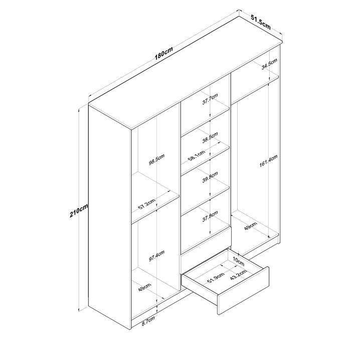 Hanah Home BA113 - 2337 Armario Dormitorio Nogal y Blanco 180x210x51.5 cm