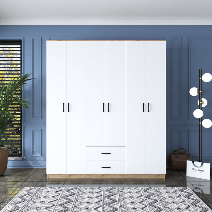 Hanah Home BA113 - 2337 Armario Dormitorio Nogal y Blanco 180x210x51.5 cm