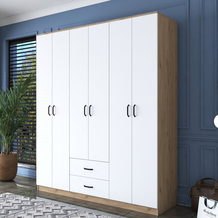 Hanah Home BA113 - 2337 Armario Dormitorio Nogal y Blanco 180x210x51.5 cm
