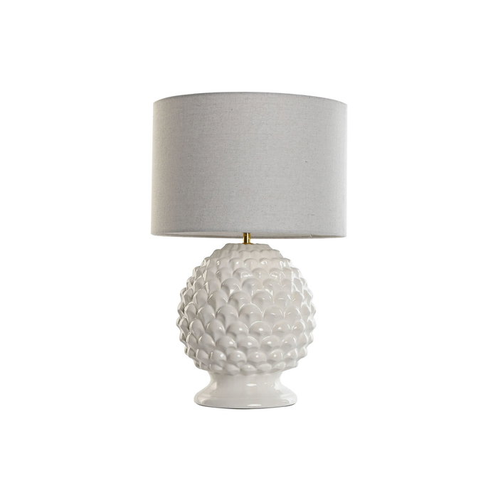 DKD Home Decor Lámpara de Sobremesa de Gres y Lino con Detalle de Piña, Blanco DKD Home Decor Lámpara de Sobremesa de Gres y Lino con Detalle de Piña, Blanco