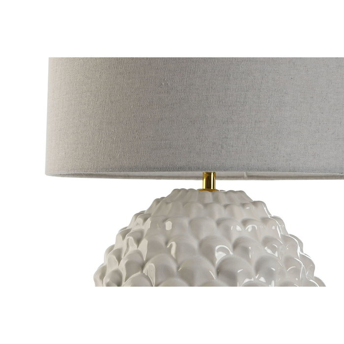 DKD Home Decor Lámpara de Sobremesa de Gres y Lino con Detalle de Piña, Blanco DKD Home Decor Lámpara de Sobremesa de Gres y Lino con Detalle de Piña, Blanco