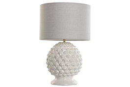 DKD Home Decor Lámpara de Sobremesa Estilo Romántico de Lino y Gres, Blanco, 38x58x38 cm, Bombilla E27