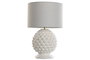 DKD Home Decor Lámpara de Sobremesa Estilo Romántico de Lino y Gres, Blanco, 38x58x38 cm, Bombilla E27