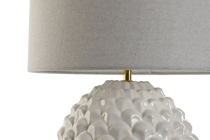 DKD Home Decor Lámpara de Sobremesa Estilo Romántico de Lino y Gres, Blanco, 38x58x38 cm, Bombilla E27