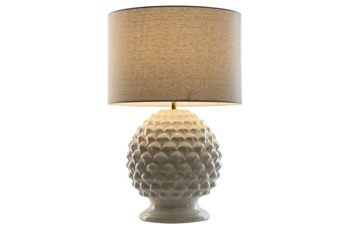DKD Home Decor Lámpara de Sobremesa Estilo Romántico de Lino y Gres, Blanco, 38x58x38 cm, Bombilla E27