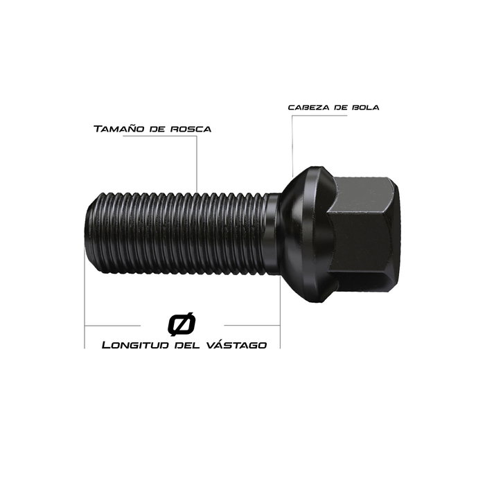 OMP Juego de 4 Tornillos M14x1.25 Cónico Largo 48 mm Llave 17 Negro DIN 10.9 - OMPS09881401