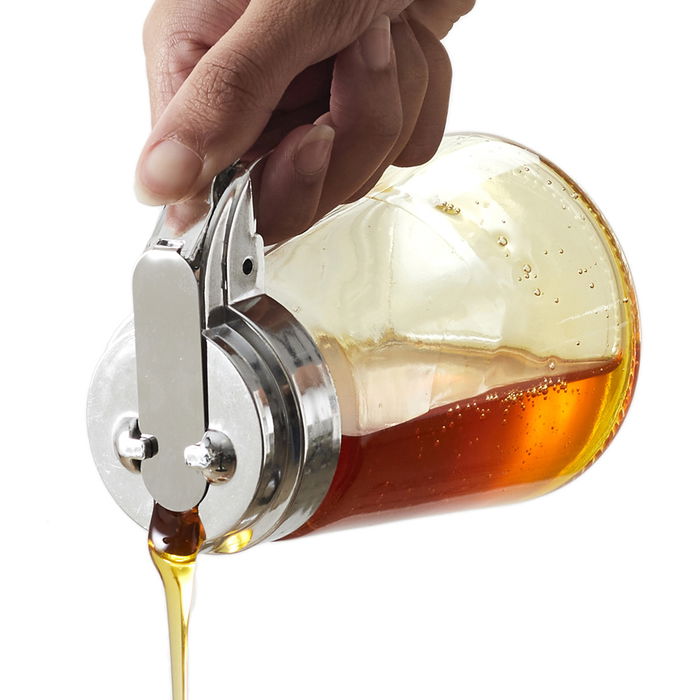 Lily Cook Dispensador de Miel 300 Ml Cristal Acero Plástico Vertido Una Mano Facilita Servicio 8x11,5 cm h.13 cm