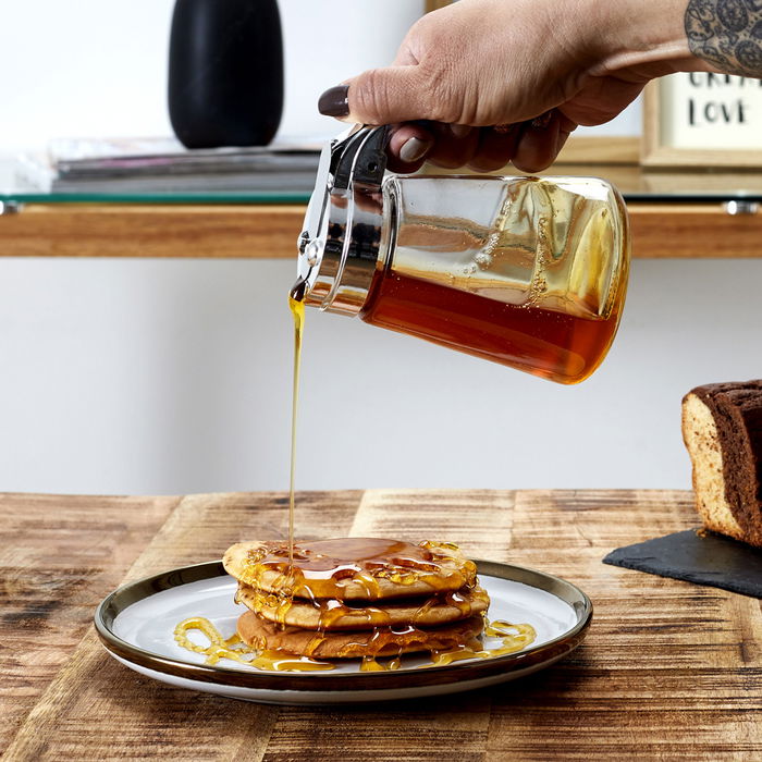 Lily Cook Dispensador de Miel 300 Ml Cristal Acero Plástico Vertido Una Mano Facilita Servicio 8x11,5 cm h.13 cm