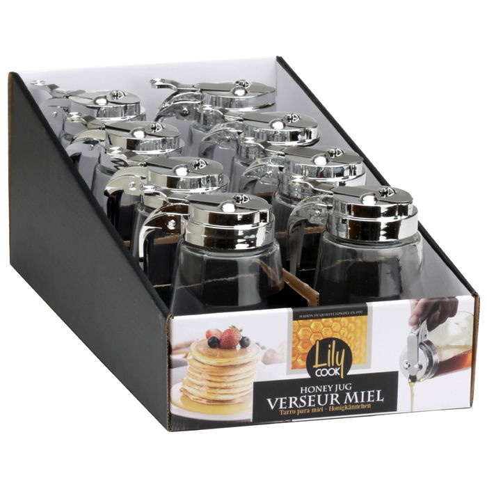 Lily Cook Dispensador de Miel 300 Ml Cristal Acero Plástico Vertido Una Mano Facilita Servicio 8x11,5 cm h.13 cm