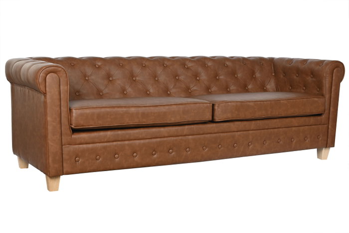 DKD Home Decor Sofá de 3 Plazas Marrón en Poliéster y Madera DKD Home Decor Sofá de 3 Plazas Marrón en Poliéster y Madera