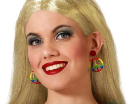 Atosa Pendientes Redondos Hippie con Símbolo de la Paz Multicolor para Adultos