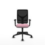 Silla de oficina Motilla con mecanismo Sincro tapizada con Tela color Rosa y malla color negra. Equipada con lumbar 1D, Brazos 1D y Ruedas 65mm nailon