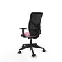 Silla de oficina Motilla con mecanismo Sincro tapizada con Tela color Rosa y malla color negra. Equipada con lumbar 1D, Brazos 1D y Ruedas 65mm nailon