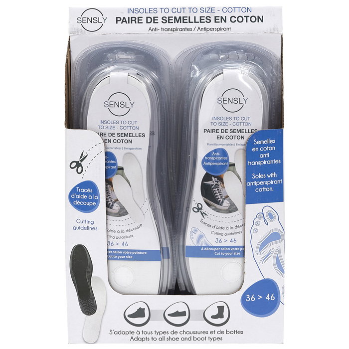 Sensly Plantillas Antitranspirantes de Algodón, Transpirables y Ajustables para Calzado