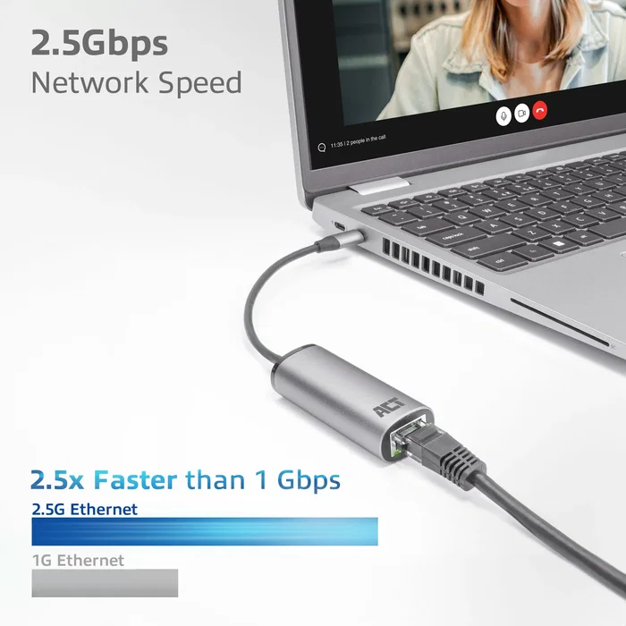 ACT Connectivity Adaptador USB-C a RJ45 Ethernet 2,5 Gbps AC7081 Gris