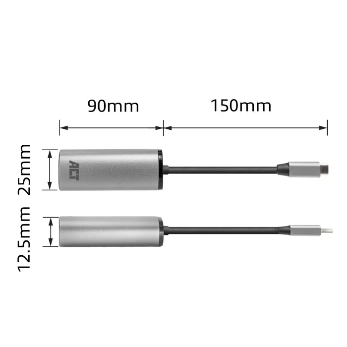 ACT Connectivity Adaptador USB-C a RJ45 Ethernet 2,5 Gbps AC7081 Gris