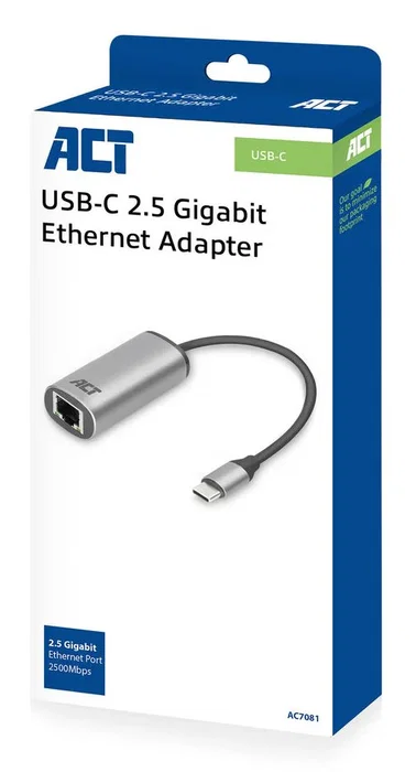 ACT Connectivity Adaptador USB-C a RJ45 Ethernet 2,5 Gbps AC7081 Gris