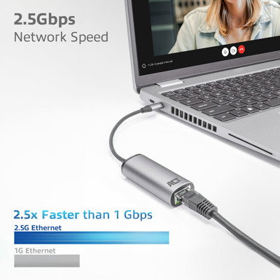 Act Connectivity Adaptador USB-C a RJ45 Ethernet 2.5GB AC7081, 2,5 Gbps, Aluminio, Plug and Play Act Connectivity Adaptador USB-C a RJ45 Ethernet 2.5GB AC7081, 2,5 Gbps, Aluminio, Plug and Play