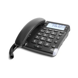 Doro Magna 4000 Teléfono Analógico con Altavoz, Identificador de Llamadas, Agenda de 50 Contactos, Pantalla LCD Iluminada y Soporte Pared/Escritorio - Negro