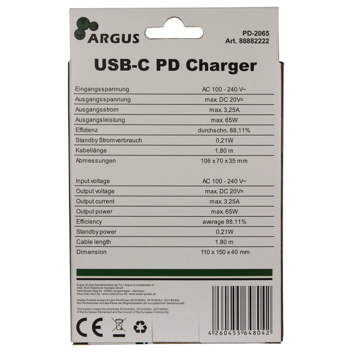 Inter-Tech PD-2065 Cargador USB-C 65W Negro Inter-Tech PD-2065 Cargador USB-C 65W Negro