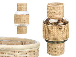 Giftdecor Portavela Forma Grd Vidrio Rattan Transparente Natural 18x38x18 cm (Set de 4)
