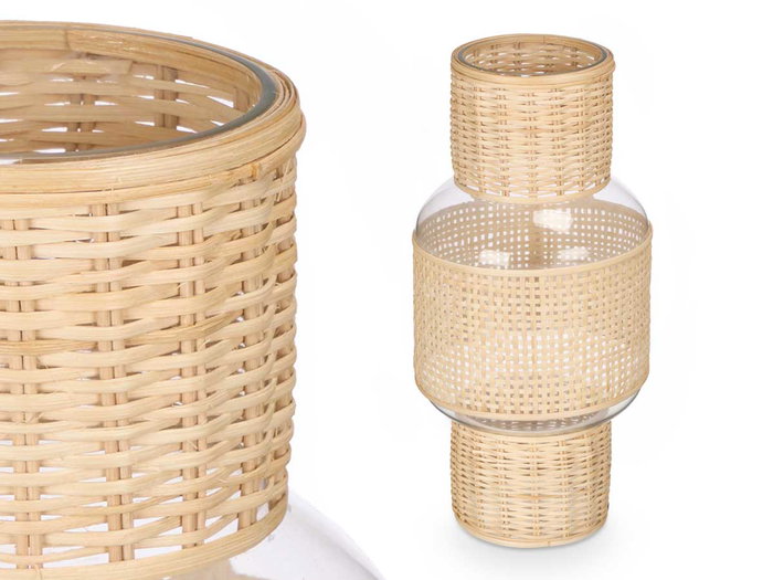 Giftdecor Portavela Forma Grd Vidrio Rattan Transparente Natural 18x38x18 cm (Set de 4)
