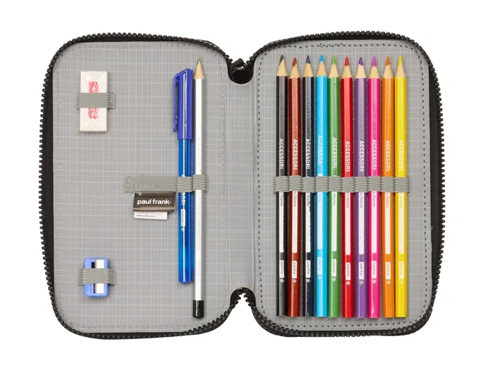 Safta Plumier Paul Frank Join The Fun de doble cremallera con 28 piezas
