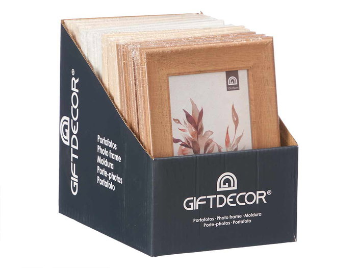 Giftdecor Portafotos Curva 10X15 Plástico, Madera y Vidrio Surtido Azul, Beige, Blanco, Marrón (Set de 24)
