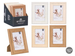 Giftdecor Portafotos Curva 10X15 Plástico, Madera y Vidrio Surtido Azul, Beige, Blanco, Marrón (Set de 24)