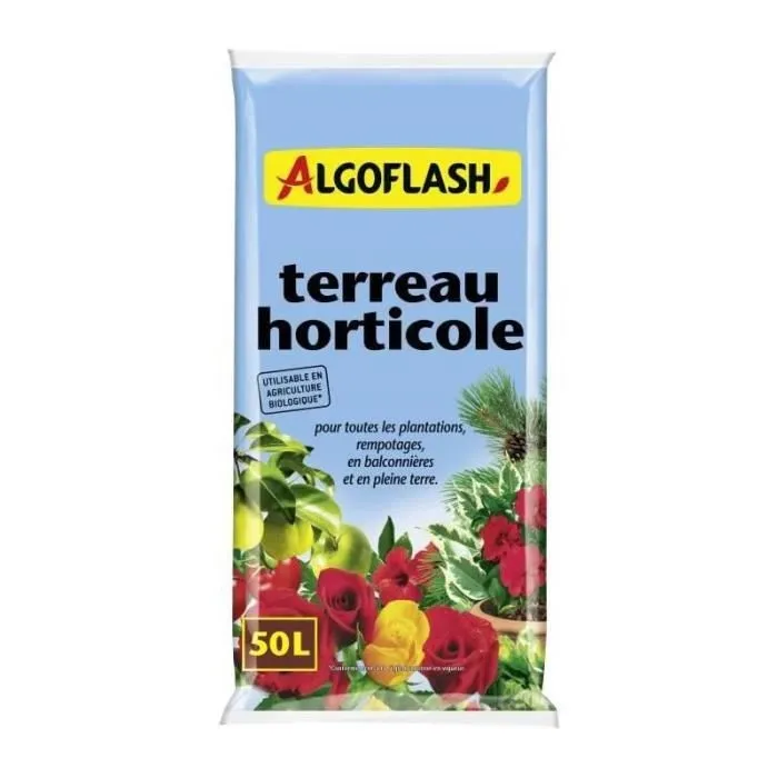 Algoflash - Tierra Hortícola Bolsa 50 Litros, Sustrato para Horticultura y Frutales