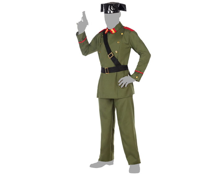 Disfraz de Guardia Civil para Hombre Adulto Tallas M y L, Verde Militar con Pantalón, Camisa, Sombrero y Cinturón de Poliéster
