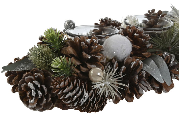 DKD Home Decor Portavela Navidad Alpina Verde Natural Piña Cristal 15 x 9 x 38 cm (6 Unidades)