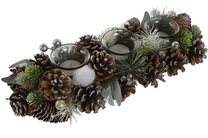 DKD Home Decor Portavela Navidad Alpina Verde Natural Piña Cristal 15 x 9 x 38 cm (6 Unidades)