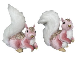 DKD Home Decor Set de 2 Figuras de Ardilla en Rosa y Blanco