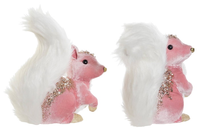 DKD Home Decor Set de 2 Figuras de Ardilla en Rosa y Blanco