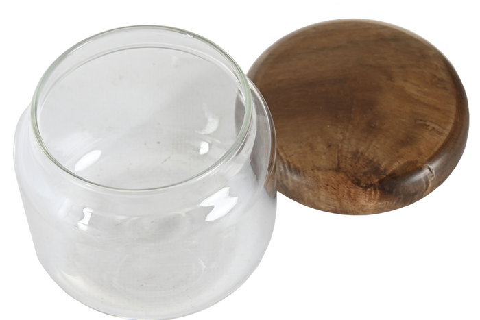 DKD Home Decor Set de 3 Botes de Cristal y Acacia de 300 ml