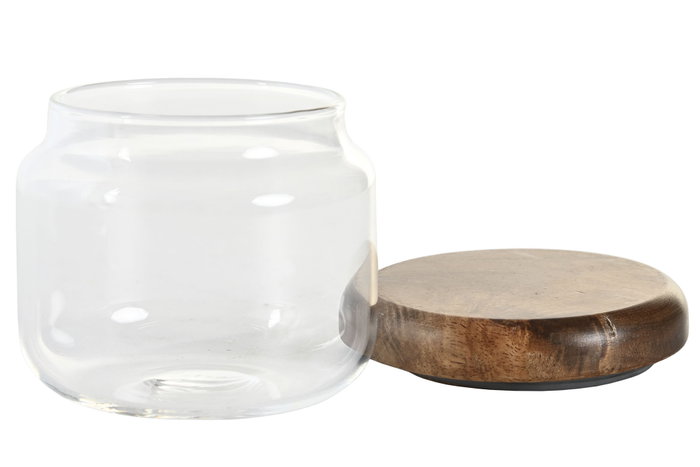 DKD Home Decor Set de 3 Botes de Cristal y Acacia de 300 ml