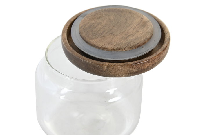 DKD Home Decor Set de 3 Botes de Cristal y Acacia de 300 ml