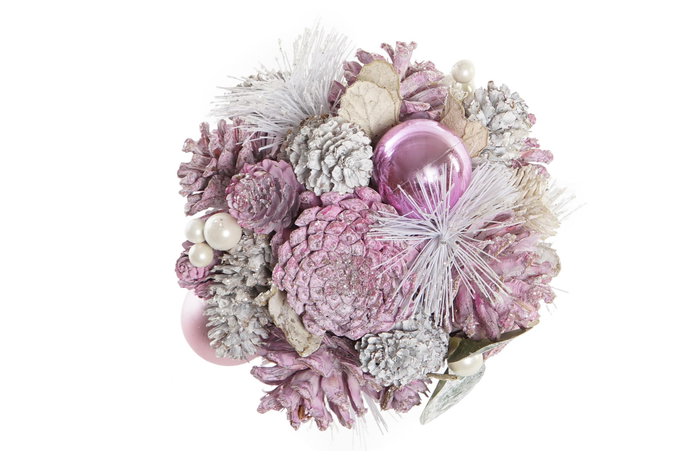DKD Home Decor Bola de Decoración Piñas Rosa Palo 14x14x14 cm