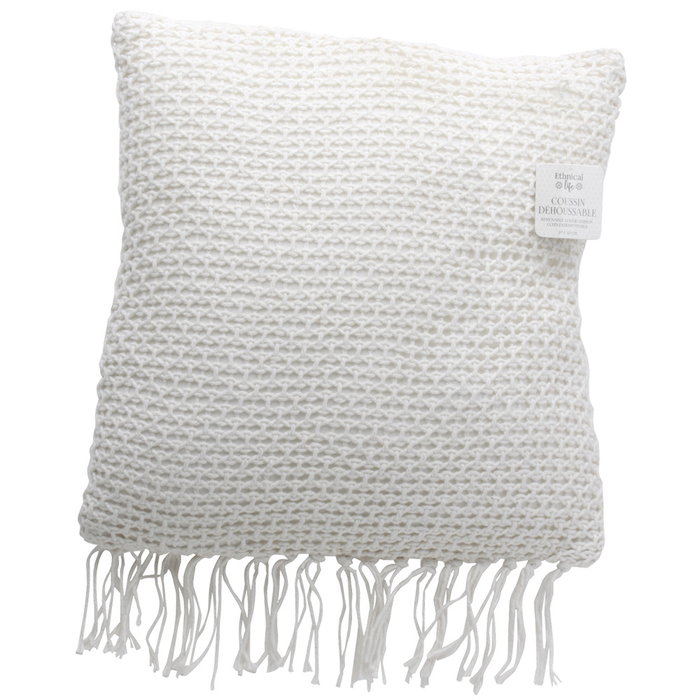Home Deco Factory Cojín Blanco 40x40 cm con Flecos